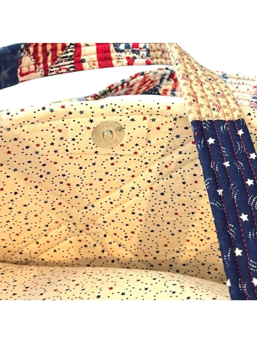 Quilted Patriotic Patchwork Tote Bag 12x12 Handmade Americana USA Project Purse